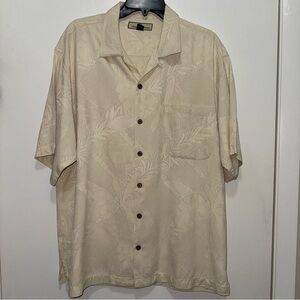 Tommy Bahama Shirt Mens Large L Ivory Hawaiian 100% Silk Floral